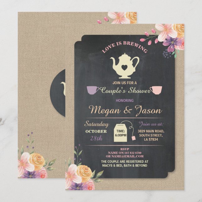 LIEBE BREWING Couple's Dusche Tee Tee Einladung (Vorne/Hinten)