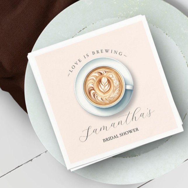 Liebe bricht Brautparty Serviette (Love is brewing personalized bridal shower napkins design by Victoria Grigaliunas Do Tell A Belle)