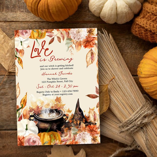 Liebe bricht Hexenkessel Cauldron Fall Brautparty Einladung (Love is Brewing Fall Witching Season Bridal Shower Invitation by Darling & May)