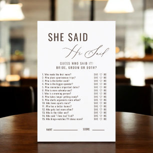 Liebe bricht, sagte sie sagte, Bridal Game