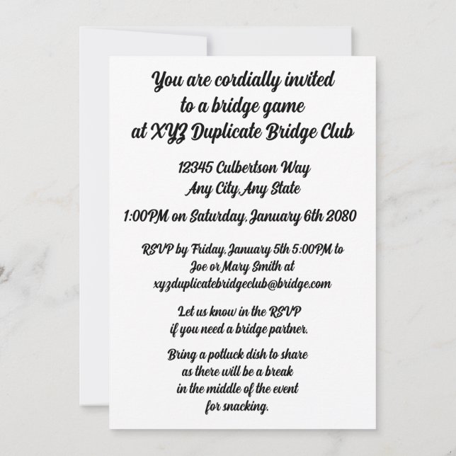 Liebe Bridge Ein entspannendes Spiel mit vier Kart Einladung (Rückseite)