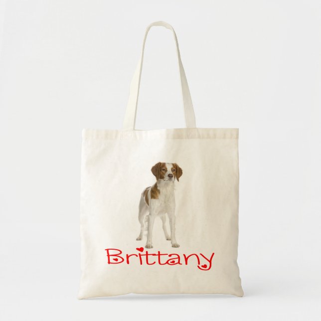 Liebe Brittany Spanisch Welpe Hund Leinwand Tote B Tragetasche (Vorne)