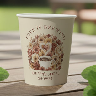 Liebe brodelt Braune Florale Kaffeeherz-Brautparty Pappbecher