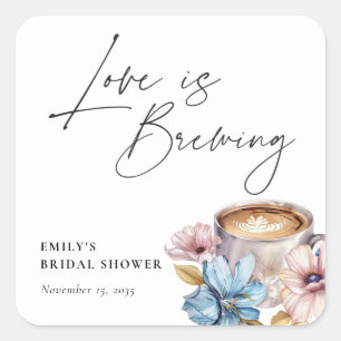 Liebe brodelt Florale Hochzeitsdusche Quadratischer Aufkleber