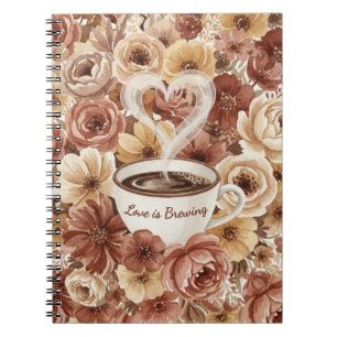 Liebe brodelt Floraler Kaffee Herz Junggesellinnen Notizblock