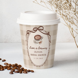 Liebe brodelt Gingham Kaffee Brautparty Pappbecher