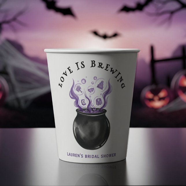 Liebe brodelt Halloween Brautparty Pappbecher (Love is Brewing Cauldron Halloween Bridal Shower Paper Cups
)