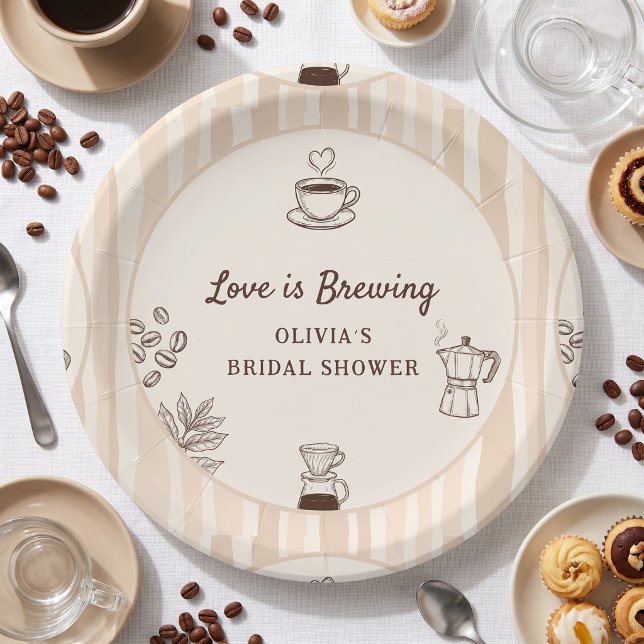 Liebe brodelt Kaffee Moka Pot Brautparty Pappteller (Love is Brewing Coffee Moka Pot Bridal Shower Paper Plates)