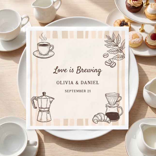 Liebe brodelt Kaffee Moka Pot Brautparty Serviette (Love is Brewing Coffee Moka Pot Bridal Shower Napkins)