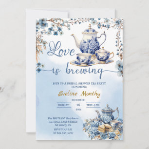 Liebe brodelt Party Delft Blau Floral Chinoiserie Einladung