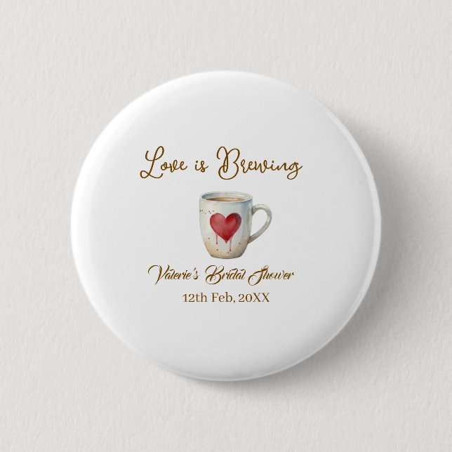 Liebe brodelt weiße Kaffeetasse Herz Brautparty Button (Vorderseite)