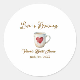 Liebe brodelt weiße Kaffeetasse Herz Brautparty Runder Aufkleber