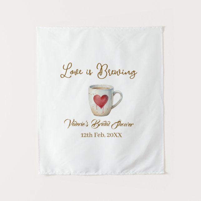 Liebe brodelt weiße Kaffeetasse Herz Brautparty Wandteppich (Vorderseite)