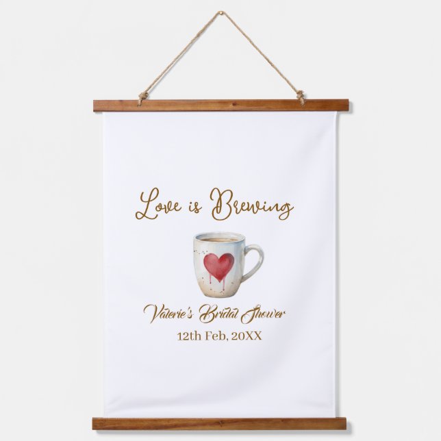 Liebe brodelt weiße Kaffeetasse Herz Junggesellinn Wandteppich Mit Holzrahmen (Vorderseite)