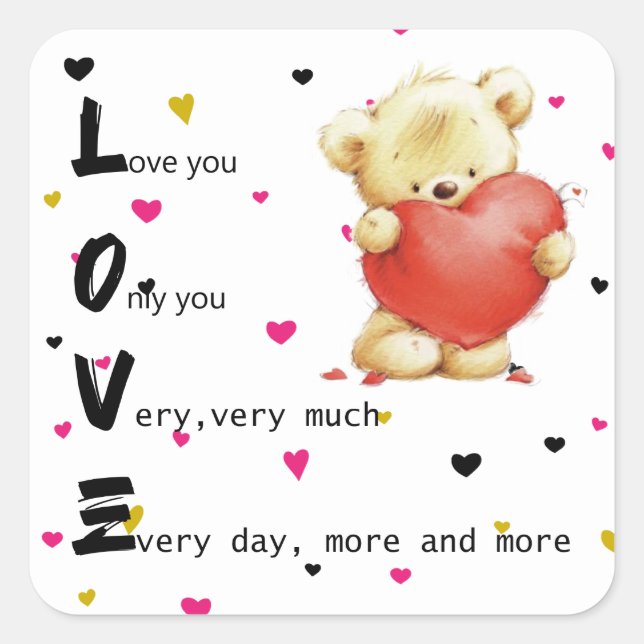 Liebe Brown Teddy Bear Square Sticker (Vorderseite)