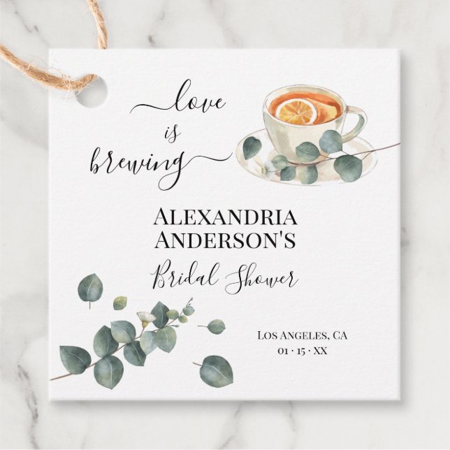 Liebe brütet Brautparty Grüne Eukalyptus Geschenkanhänger (Vorderseite)