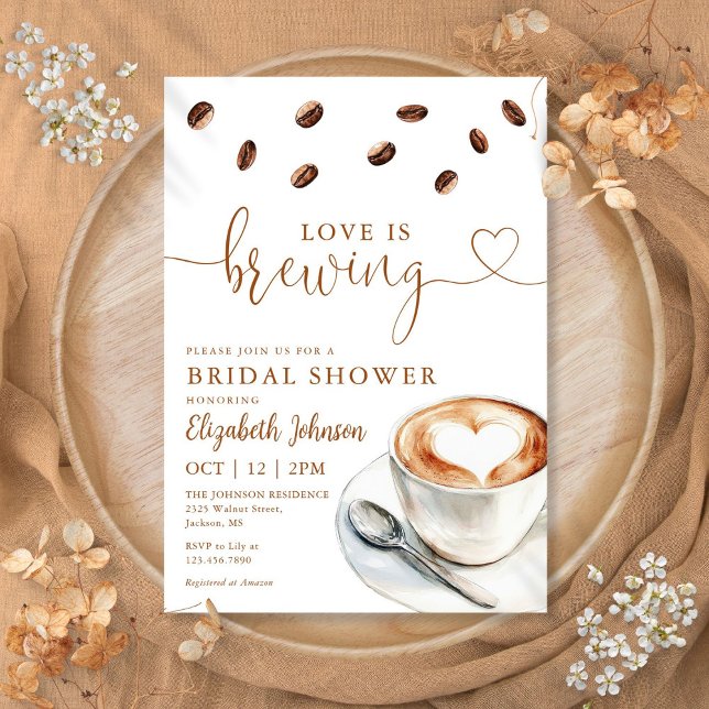Liebe brütet Kaffee-Brautparty Einladung (Love Is Brewing Coffee Bridal Shower Invitation)