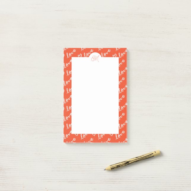Liebe-Buchstaben & Herzdoodles mit Name Monogram Post-it Klebezettel (Auf Schreibtisch)