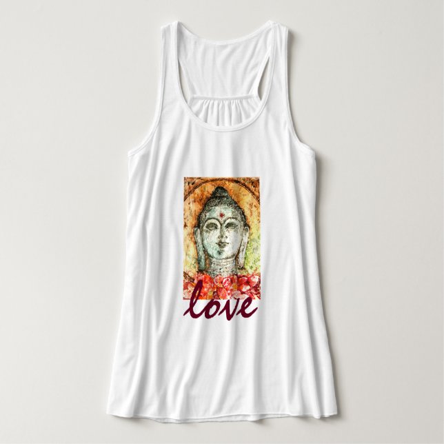 Liebe-Buddhawatercolor-Kunst Flowy Racerback Tank Top (Design Vorderseite)