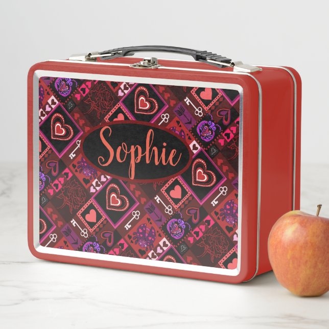 Liebe Bug & Niedlich Hearts Muster individuelle Na Metall Brotdose (Beispiel)