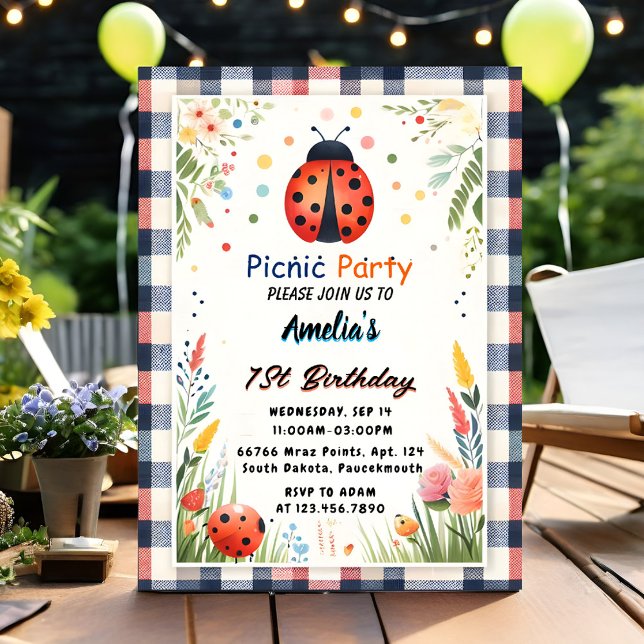 Liebe Bug Picnic Polka Dot 1. Geburtstag Einladung (Von Creator hochgeladen)