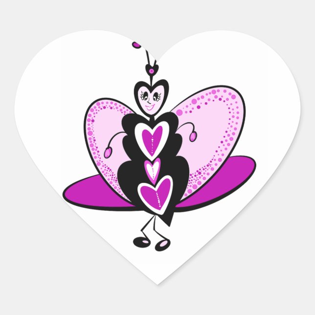 Liebe Bug Schmetterling Valentine Herz-Aufkleber (Vorderseite)