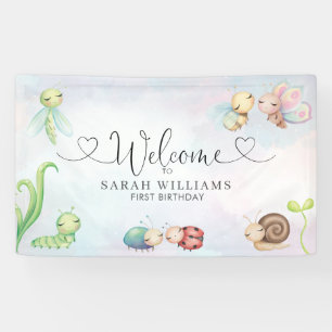 Liebe Bug Watercolor Girl 1. Geburtstag Willkommen Banner