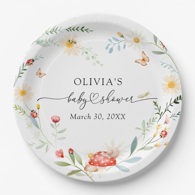 Liebe Bug Wildblume Kinderdusche Pappteller (Vorderseite)