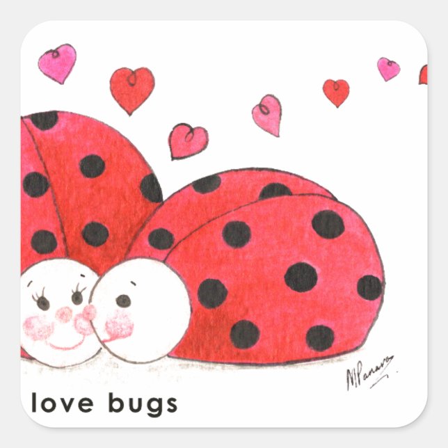 Liebe Bugs Quadratischer Aufkleber (Vorderseite)