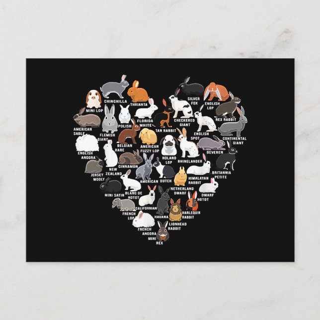 Liebe Bunnies Funny Rabbit Heart Feiertagspostkarte (Vorderseite)