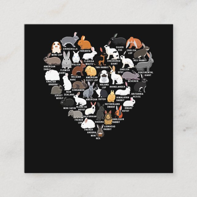 Liebe Bunnies Funny Rabbit Herz Quadratische Visitenkarte (Vorderseite)