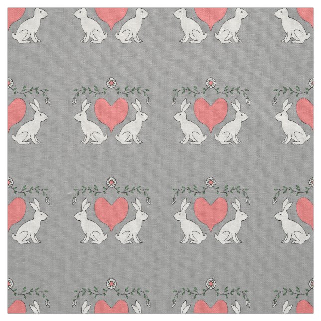 Liebe Bunny & Hearts Custom Fabric Print - Grau Stoff (Muster)