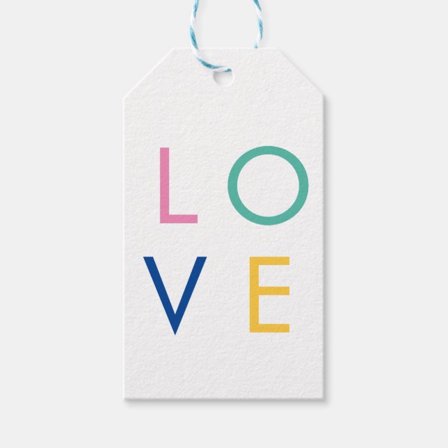 LIEBE bunt valentinische Typografie Geschenkanhänger (Vorderseite)