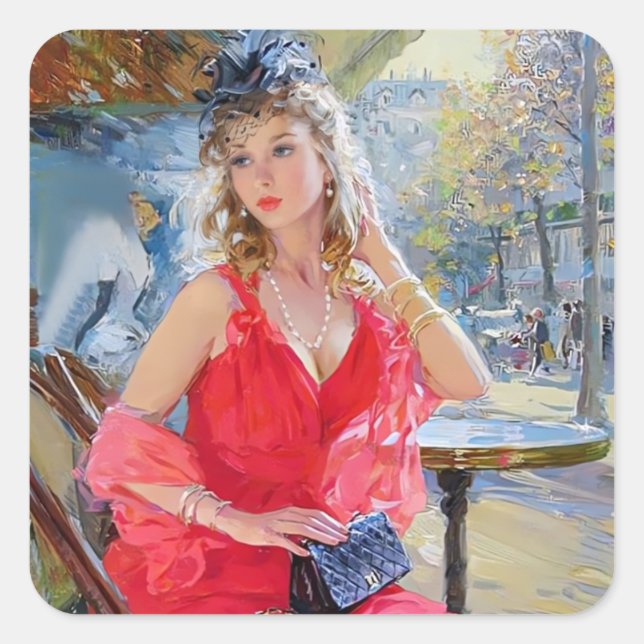 Liebe Café Quadratischer Aufkleber (Vorderseite)