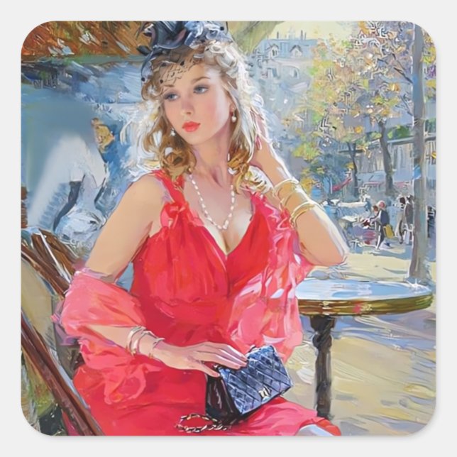 Liebe Café Quadratischer Aufkleber (Vorderseite)