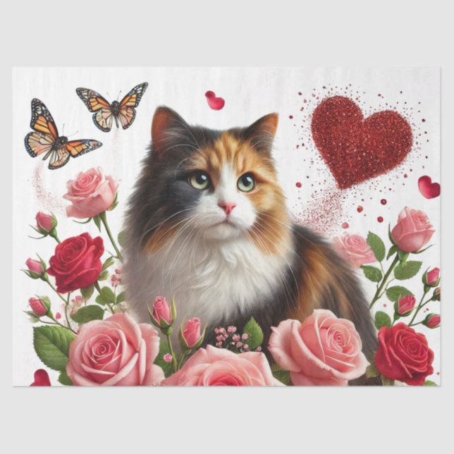 Liebe Calico Cats Valentinstag Seidenpapier (Vorderseite)