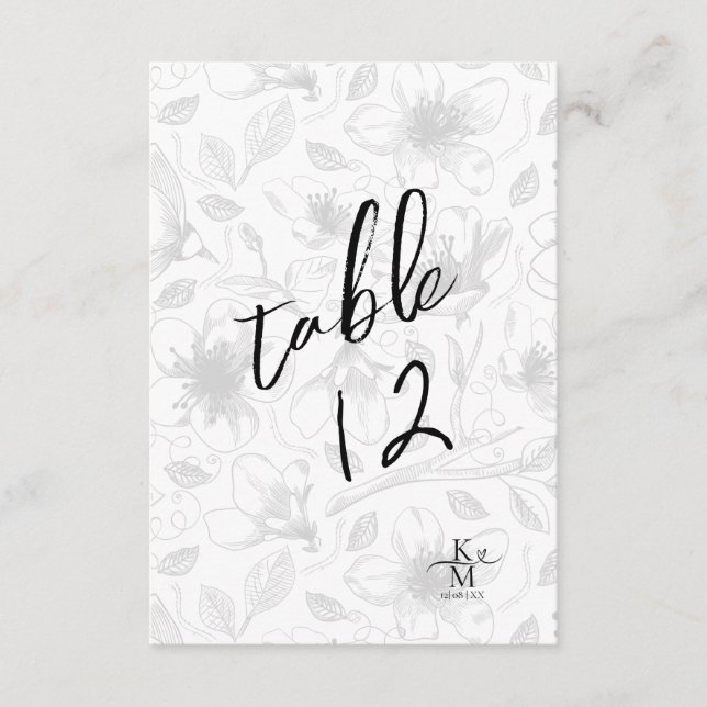 Liebe Calligraphy Floral Tischnummer B&W ID940 (Vorderseite)