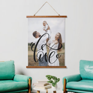LIEBE Calligraphy Script Family Foto Stilvoll Wandteppich Mit Holzrahmen