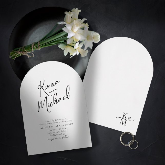Liebe Calligraphy Wedding B&W Arch ID940 Einladung (Von Creator hochgeladen)
