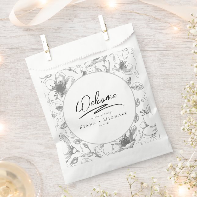 Liebe Calligraphy Wedding Floral Pattern Blk ID940 Geschenktütchen (Ausgeschnitten)