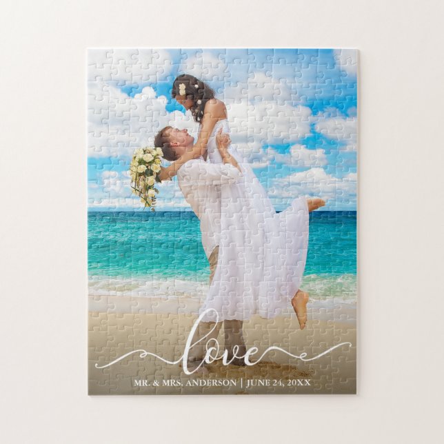 Liebe Calligraphy Wedding Foto Puzzle (Vertikal)