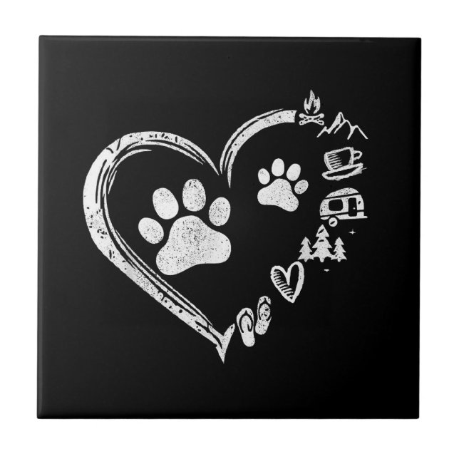Liebe Camping Dog Paw Print Heart Flip Flops Kaffe Fliese (Vorderseite)