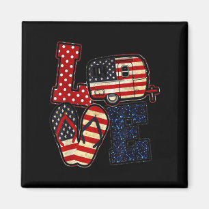 Liebe Camping USA-Flagge 4. Juli Flip Flop Camper Magnet