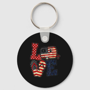 Liebe Camping USA-Flagge 4. Juli Flip Flop Camper Schlüsselanhänger