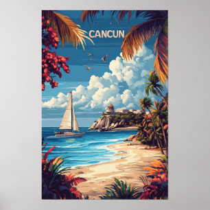 Liebe Cancun Mexiko Kunst, Vintage Illustration Poster