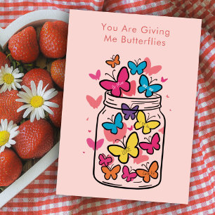 Liebe Candy Butterfly Nachrichten Mason Jar Valent Feiertagskarte