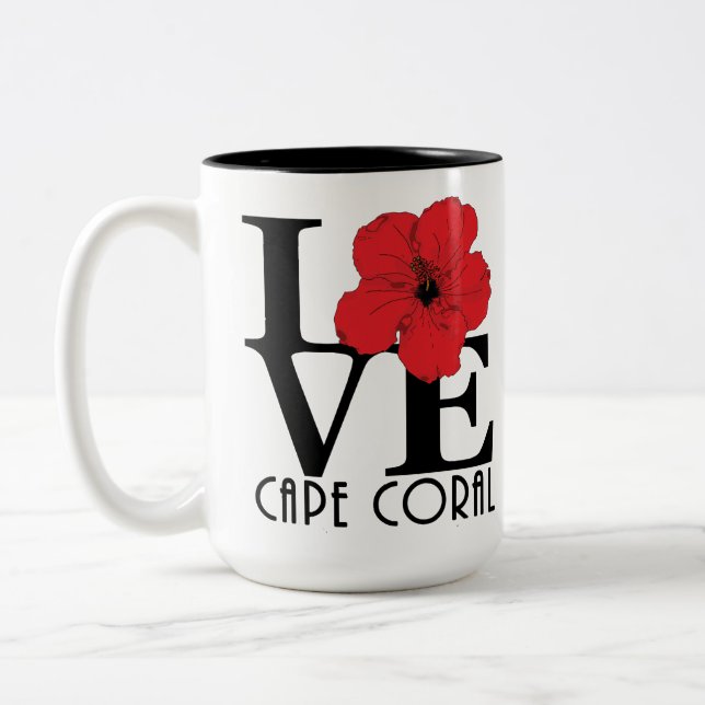 LIEBE Cape Coral Red Hibiskus 15oz Zweifarbige Tasse (Links)