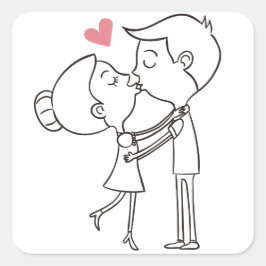 Liebe Cartoon Braut und Groom Schwarz & Weiß Hochz Quadratischer Aufkleber