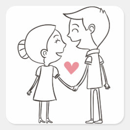 Liebe Cartoon Braut und Groom Schwarz & Weiß Hochz Quadratischer Aufkleber