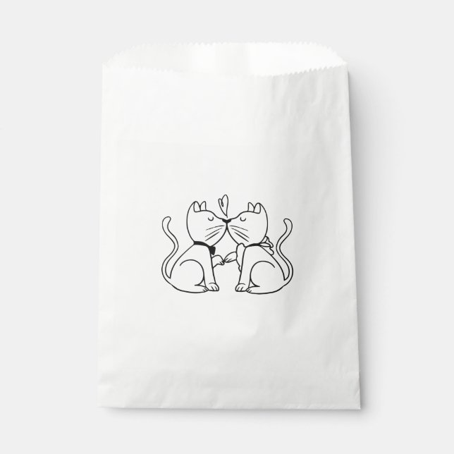 Liebe Cat Hochzeit Brautparty Katzen Kitten Schwar Geschenktütchen (Vorderseite)